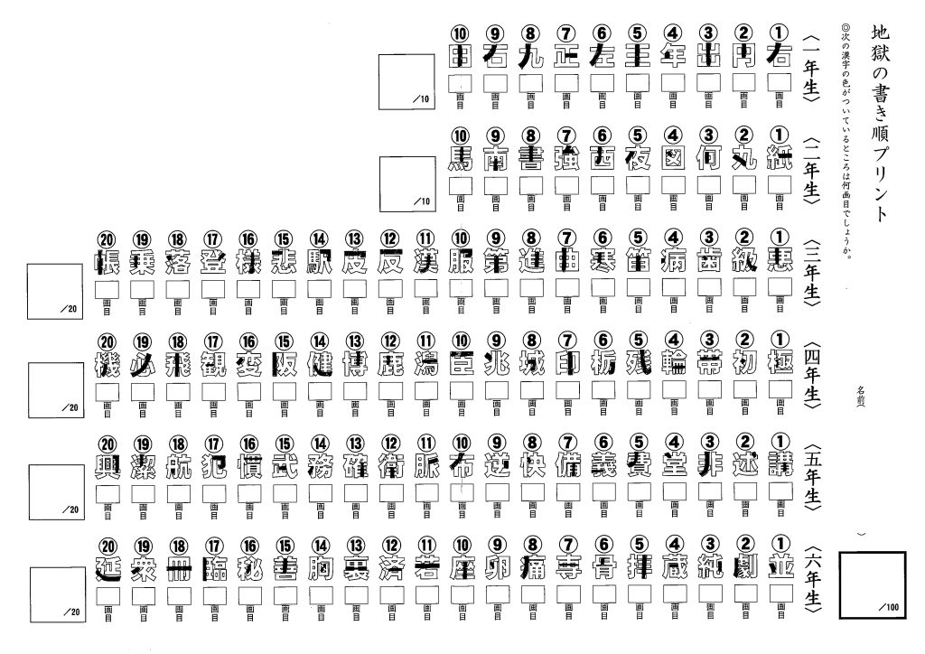 小学校６年間の間違えやすい漢字の書き順を１枚のプリントに 地獄の書き順プリント Ver 1 うー先生の引き出し